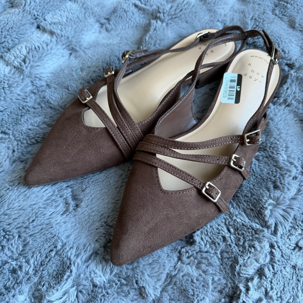 Twiggy Multi Buckle Mini Heel Flats with Memory Foam Insole - A New Day™ Brown 7 - Picture 6 of 10